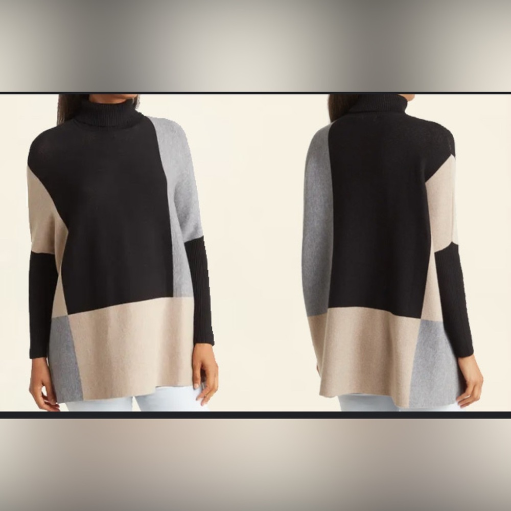 Limited Over Sized Color Block Large Sweater Neve… - image 1
